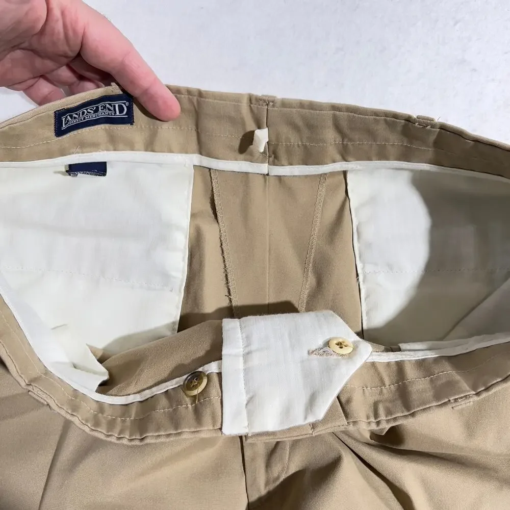 Land’s End Chino Pants Men’s 36W Regular x 29L Khaki Made In USA Pleated Front